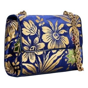 Tory Burch Blue Fleming Velvet Cosmic Floral Small Convertible Shoulder Bag